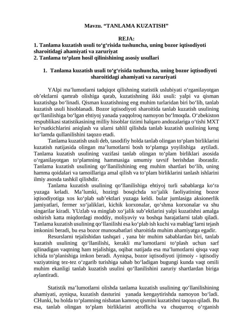 Tanlama kuzatish usuli 1