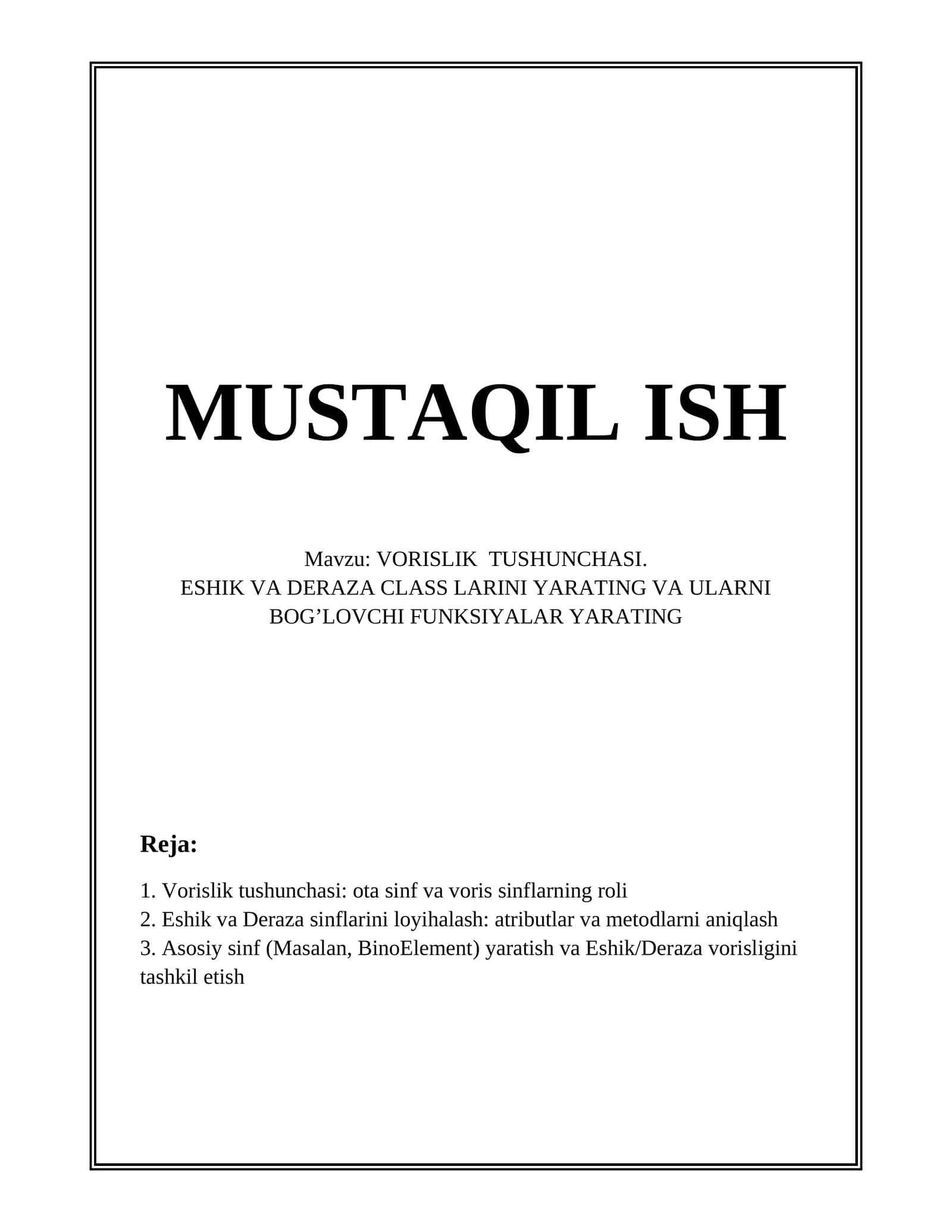 Vorislik Tushunchasi 1