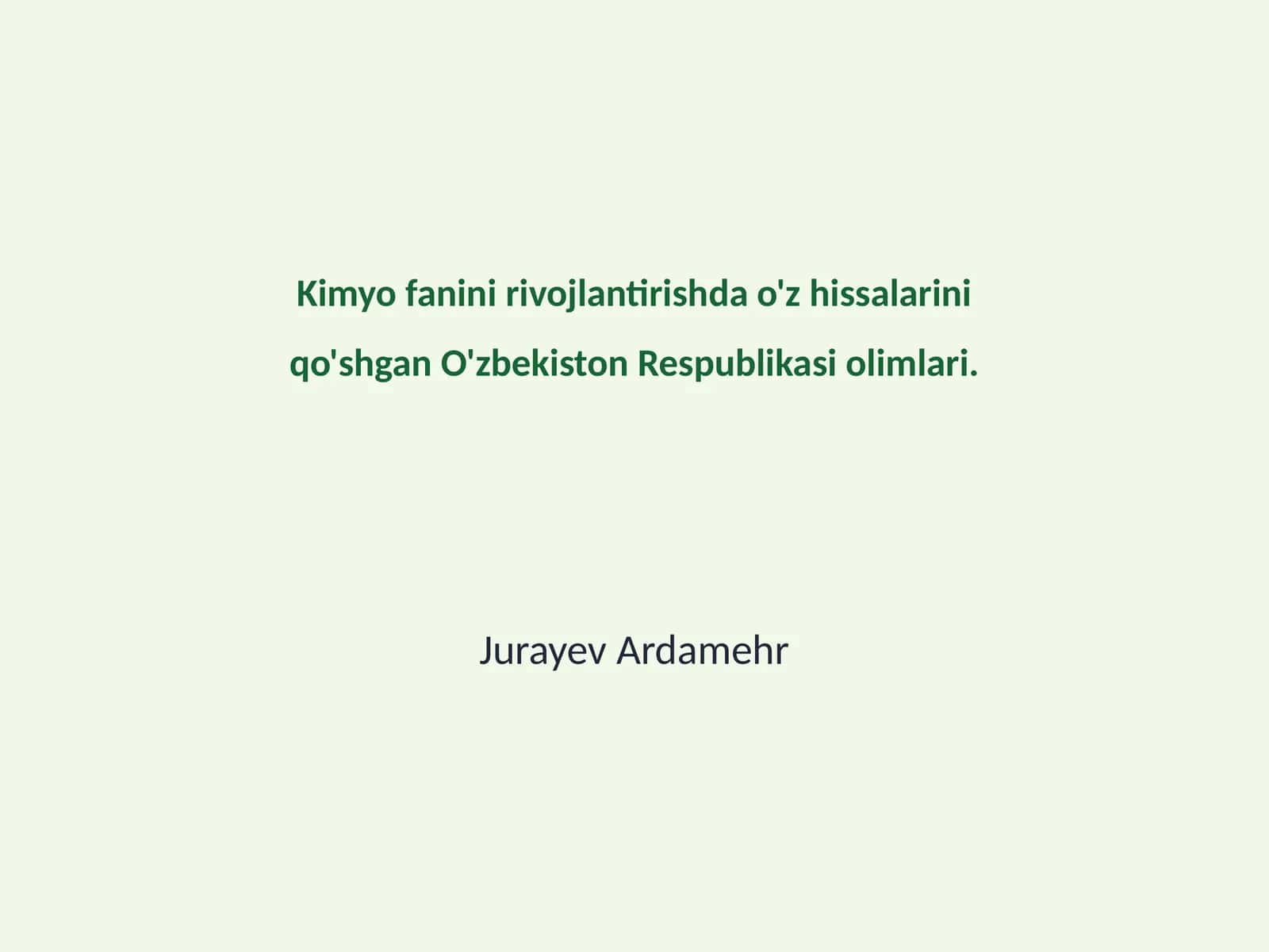 O'zbekiston Kimyo Olimlarining Tarixiy Roli 1