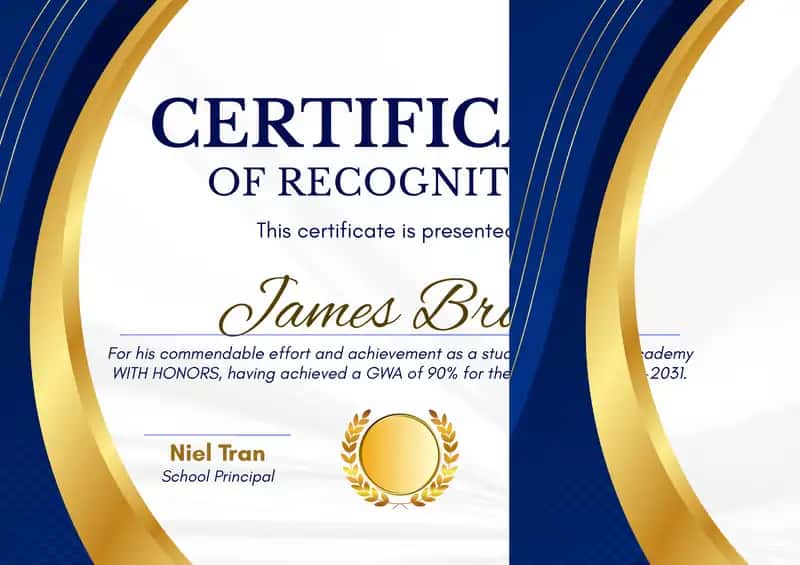 Certificate of Recognition 1