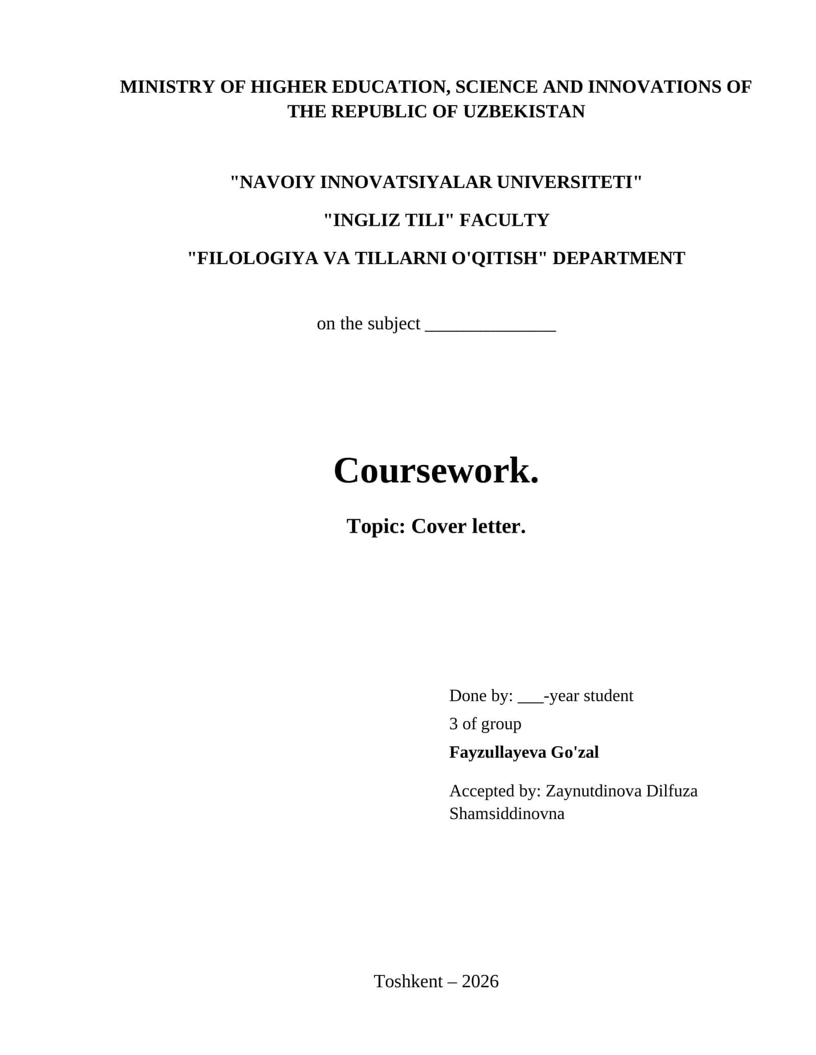 Cover letter. 1