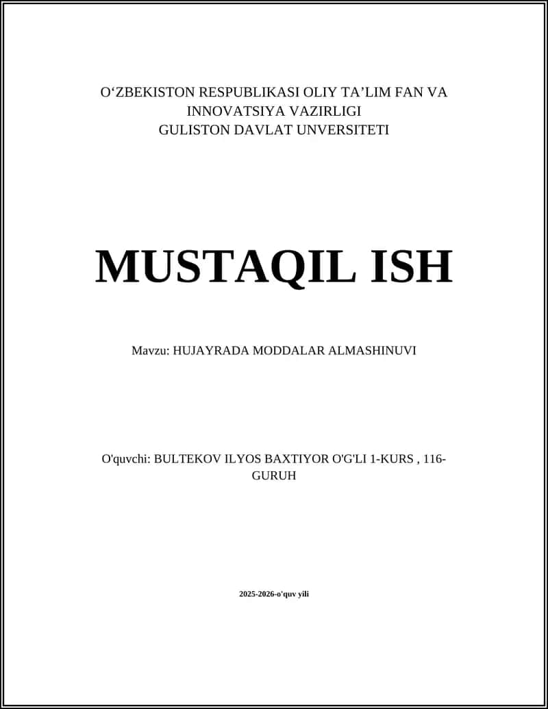 HUJAYRADA MODDALAR ALMASHINUVI 1