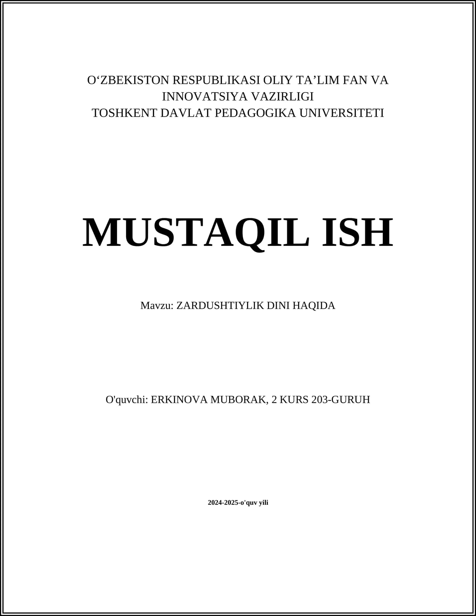 ZARDUSHTIYLIK DINI HAQIDA 1
