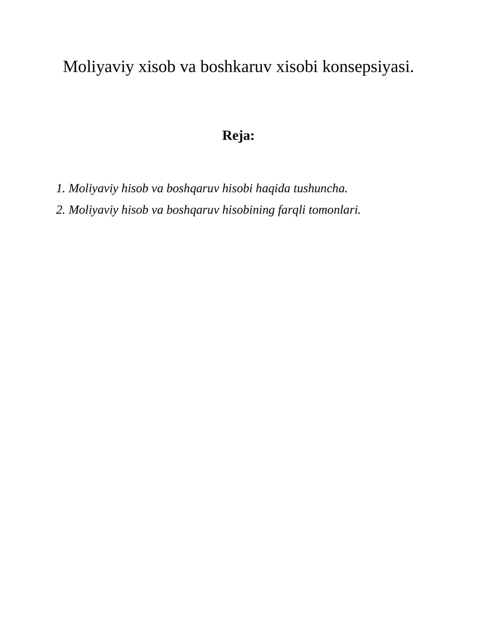 Moliyaviy xisob va boshkaruv xisobi konsepsiyasi 1