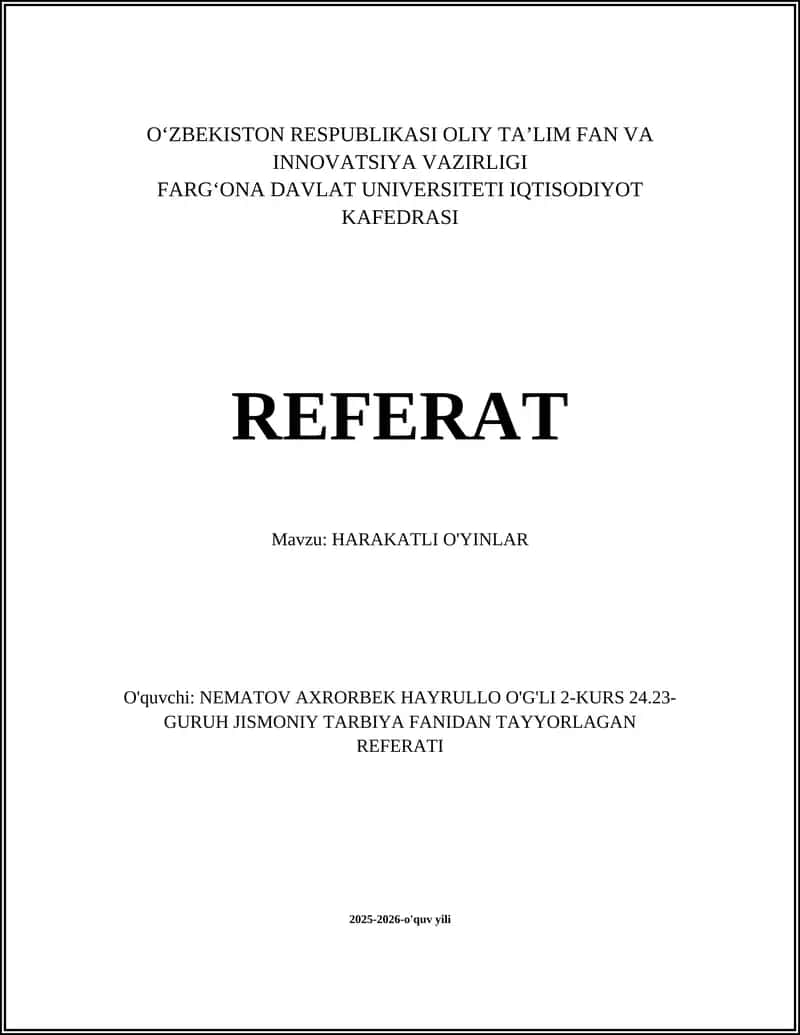HARAKATLI O'YINLAR 1