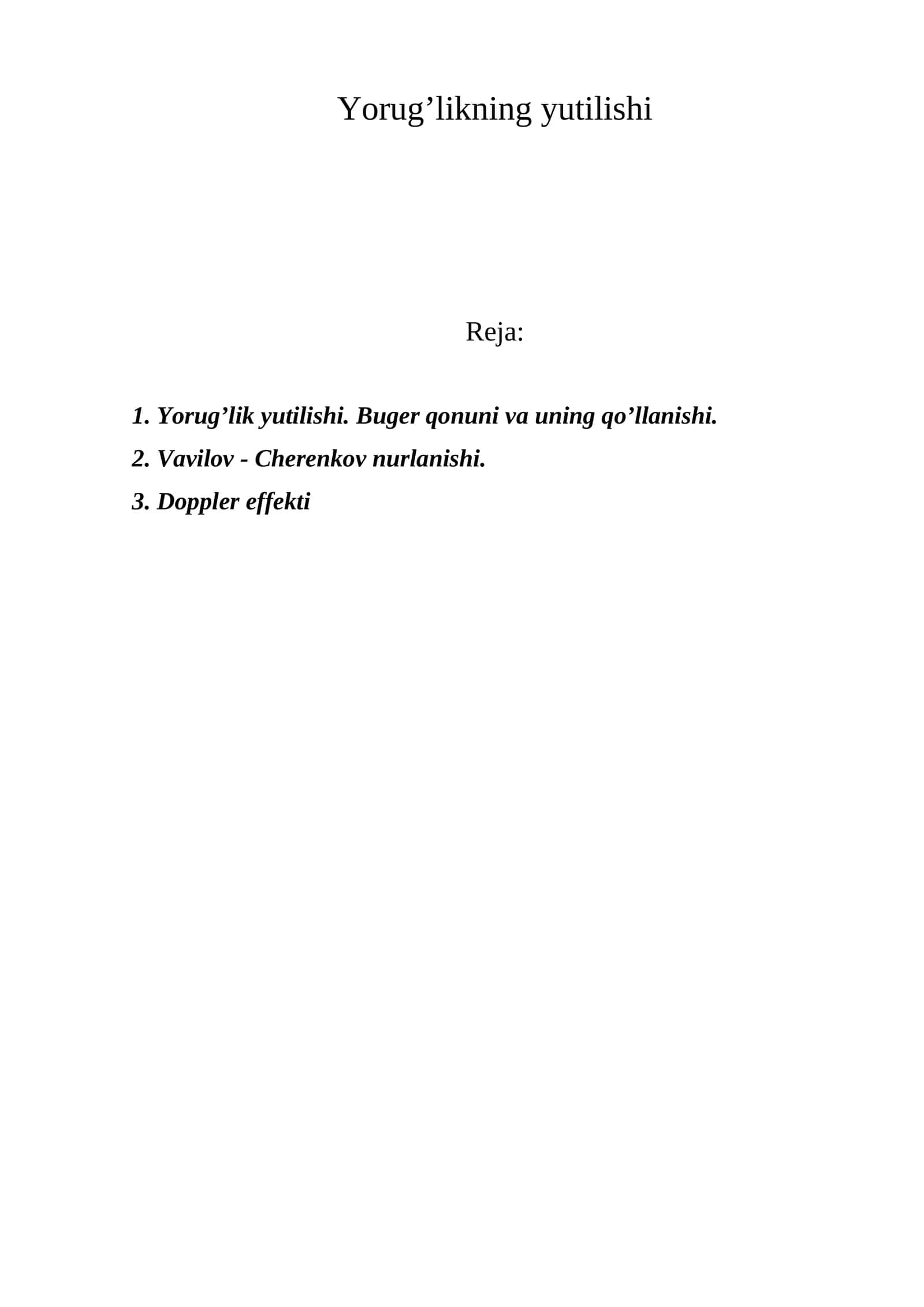 Yorug’likning yutilishi 1