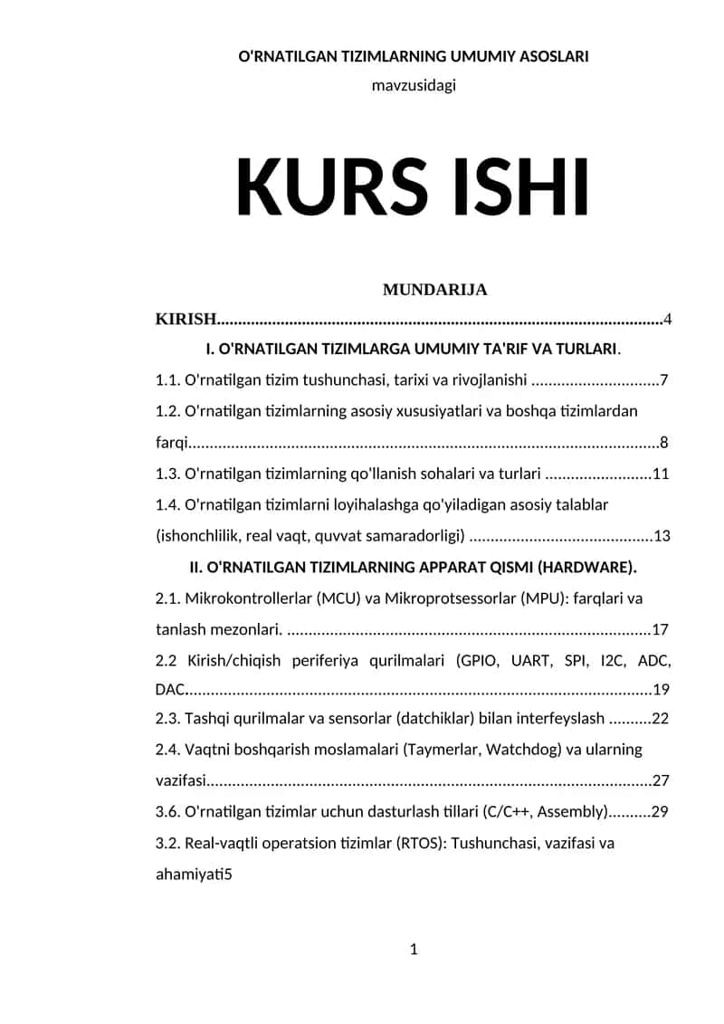 O'RNATILGAN TIZIMLARNING UMUMIY ASOSLARI 1