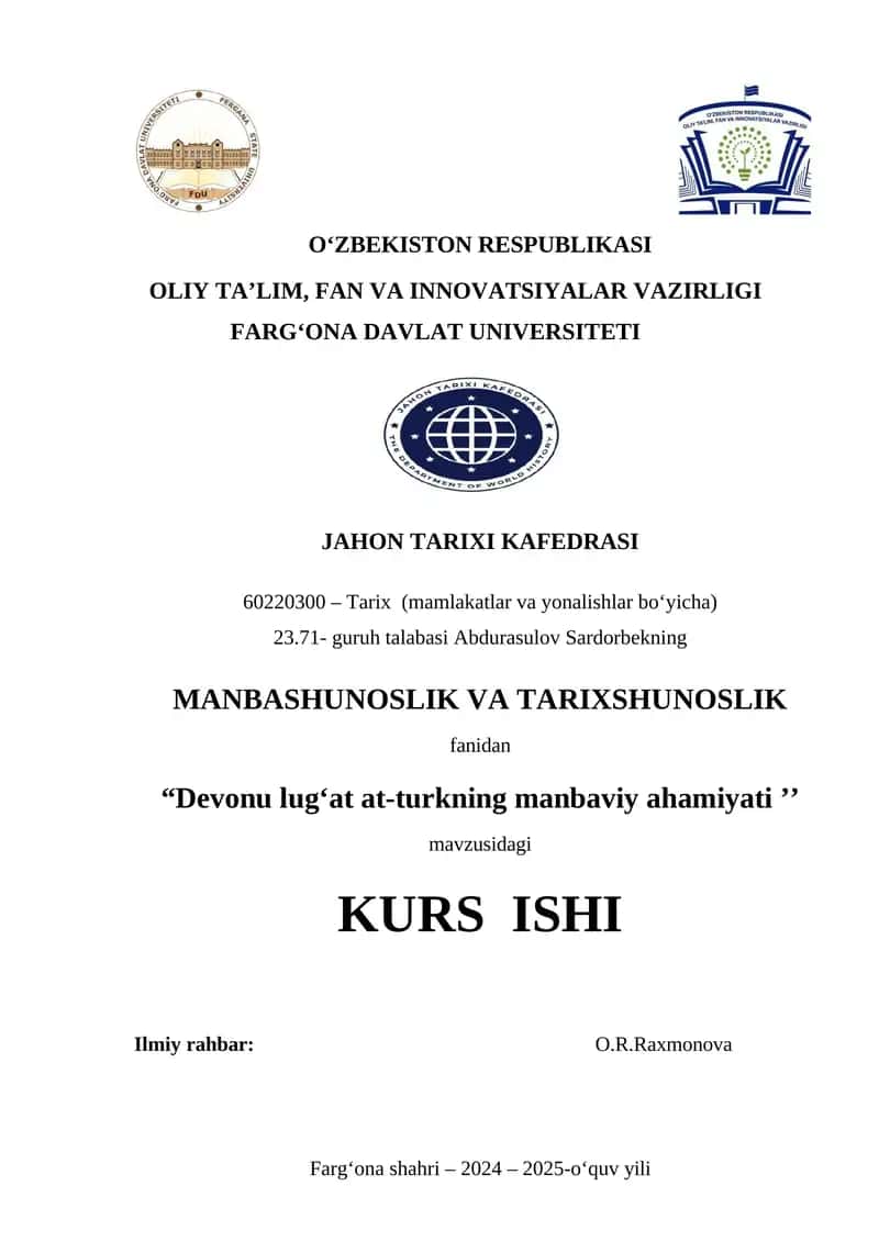 Mahmud Qoshg'ariyning Devoni lug'ati turk asari 1