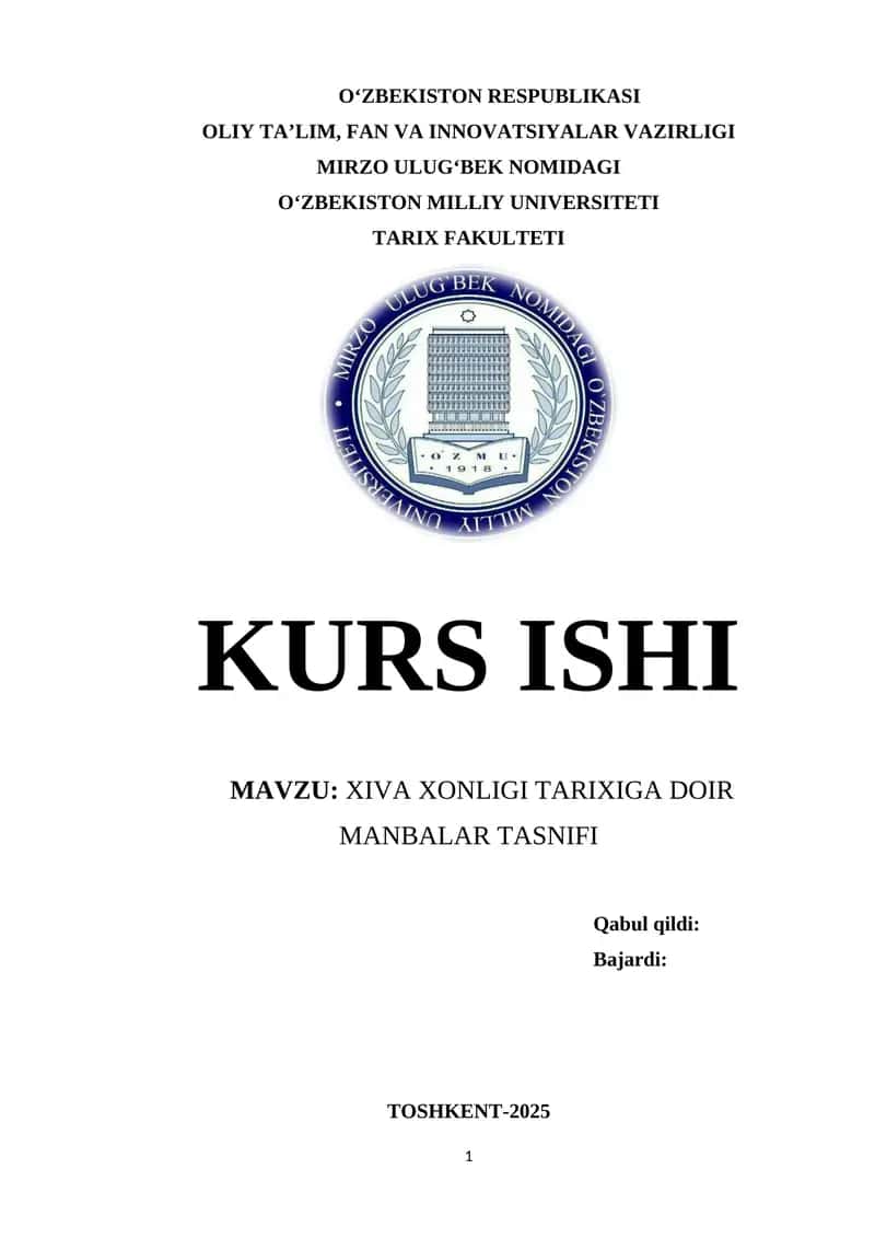 XIVA XONLIGI TARIXIGA DOIR MANBALAR TASNIFI 1