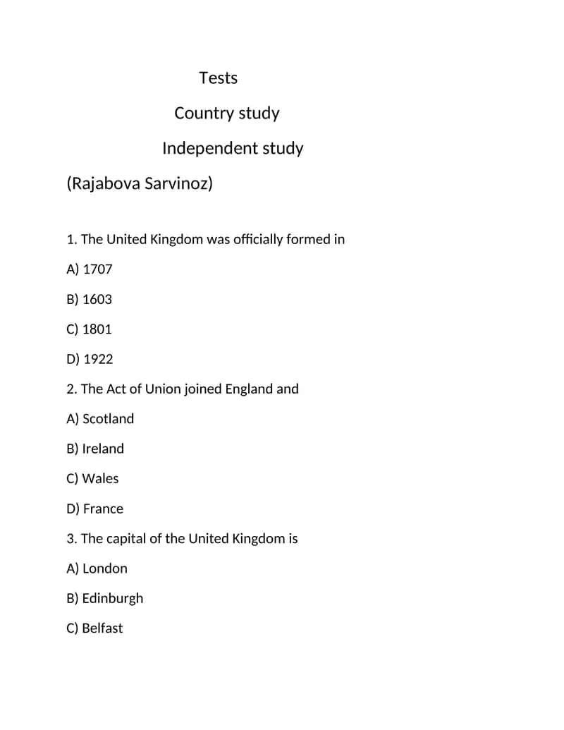 Independent Study on United Kingdom 1