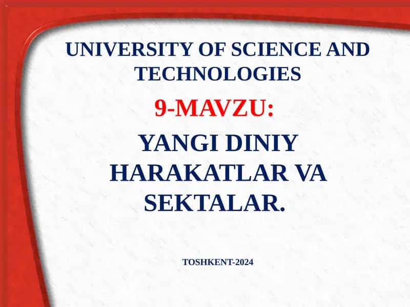 YANGI DINIY HARAKATLAR VA SEKTALAR 1