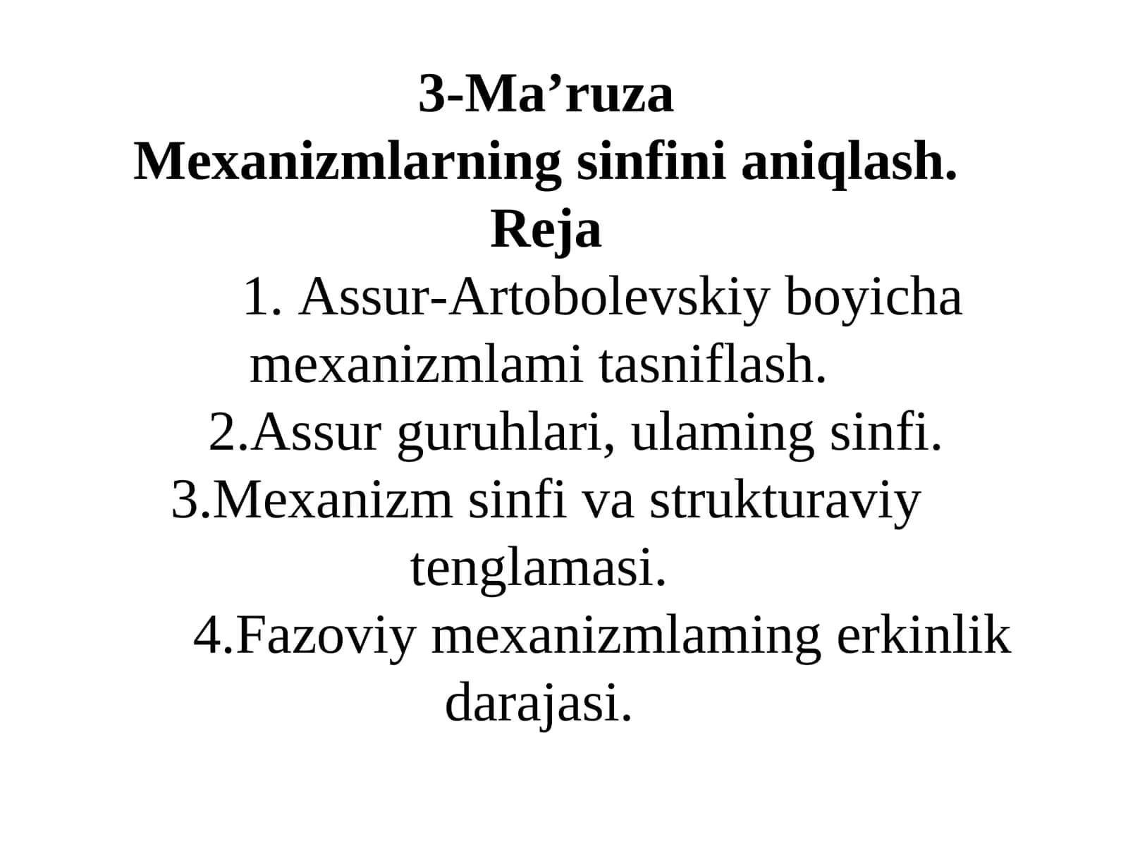 Mexanizmlarning sinfini aniqlash 1