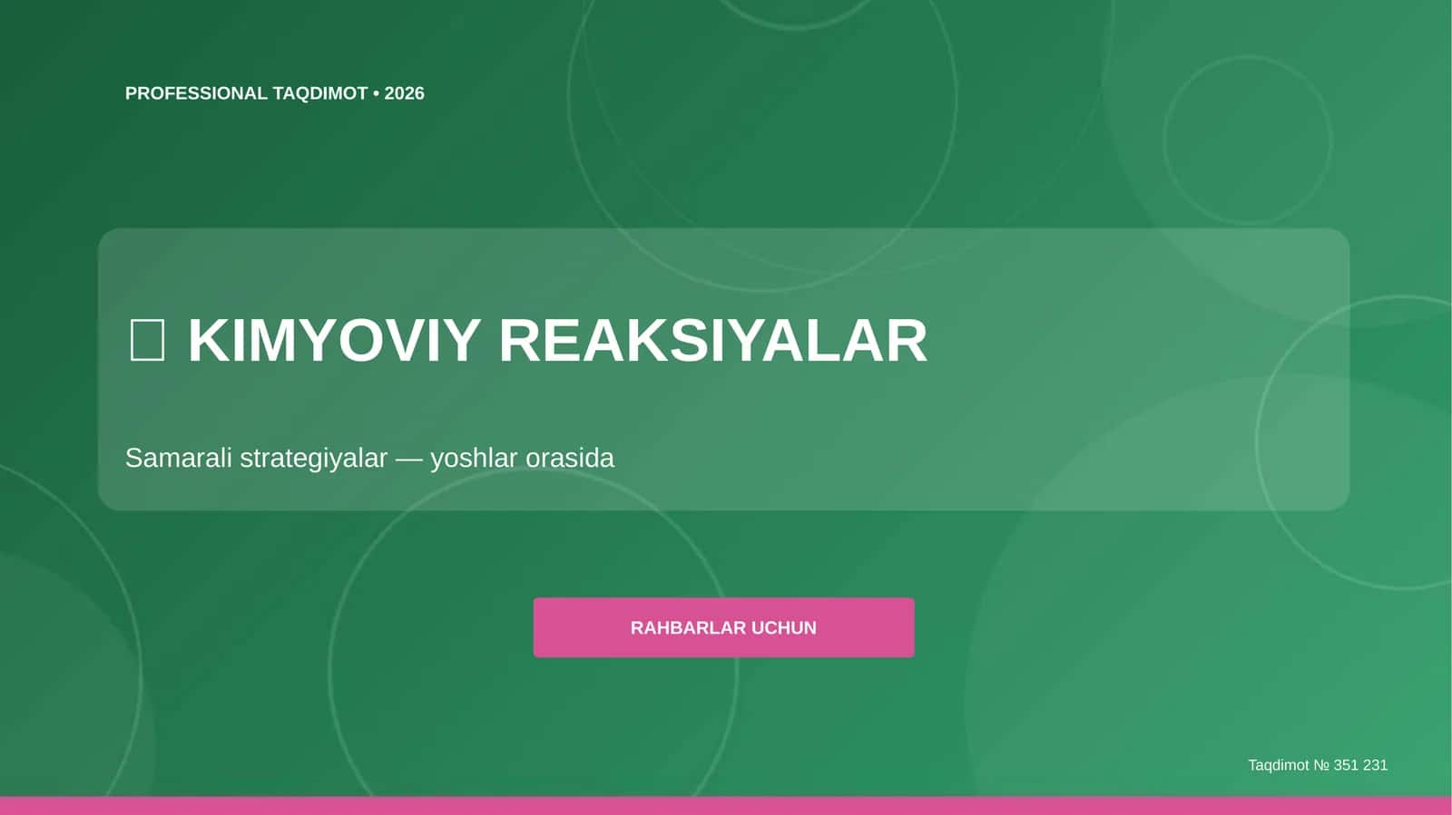 Kimyoviy reaksiyalar: samarali strategiyalar 1