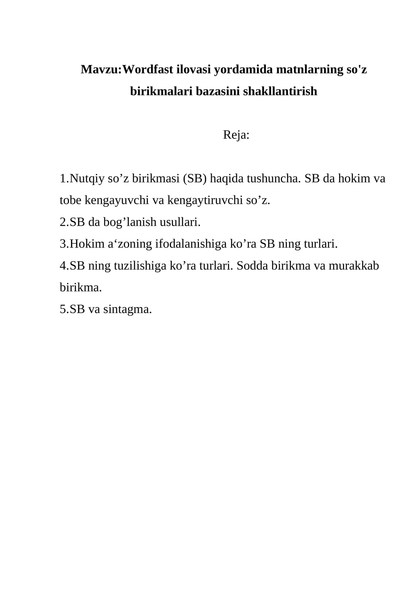 Nutqiy so’z birikmasi (SB) haqida tushuncha 1