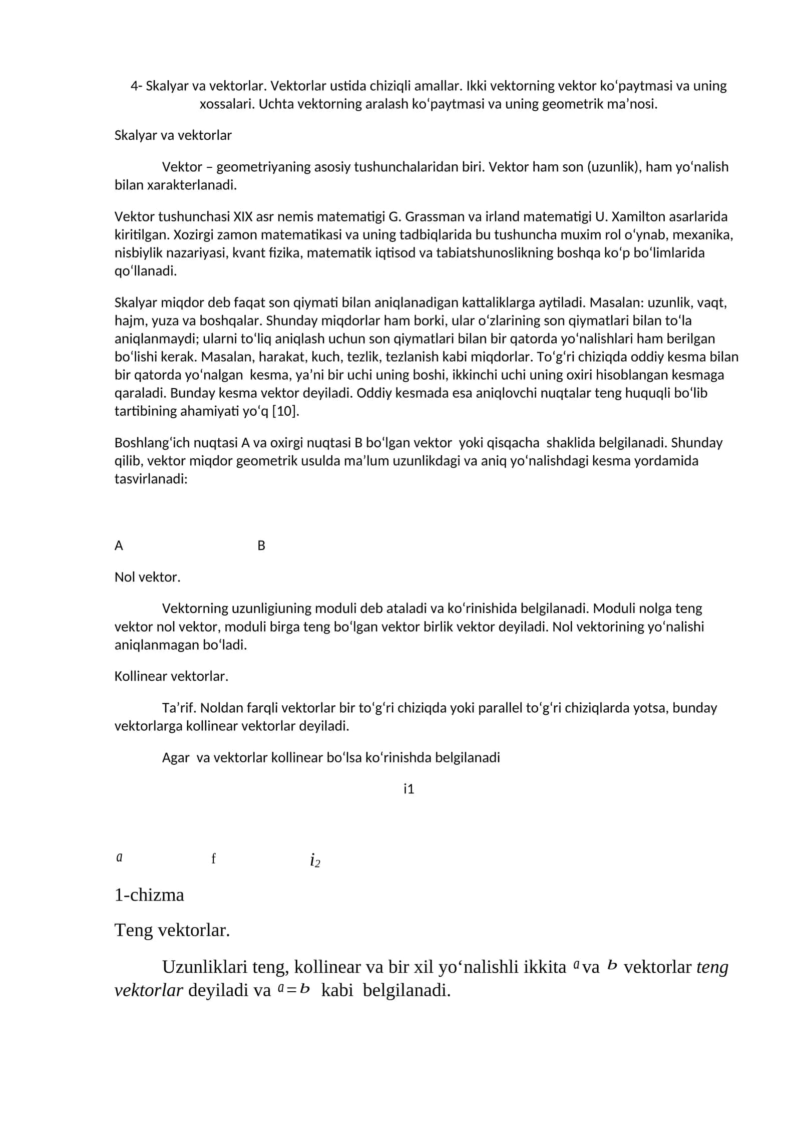Skalyar va vektorlar 1