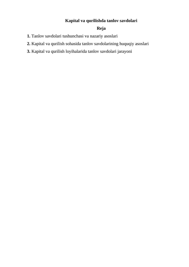 Kapital va qurilishda tanlov savdolari 1