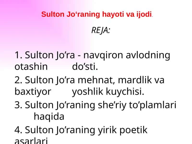 Sulton Jo'ra Hayoti va Ijodi 1