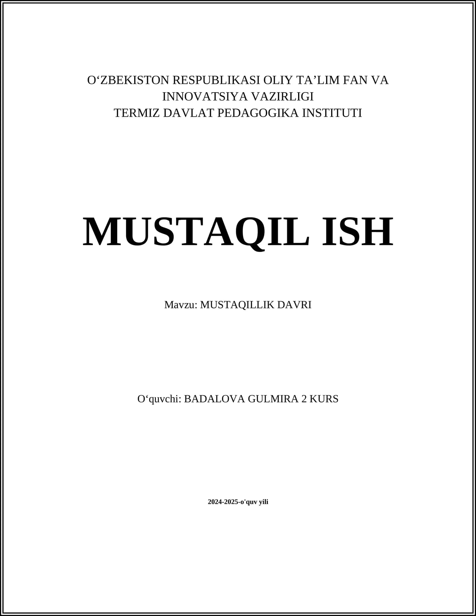 MUSTAQILLIK DAVRI 1