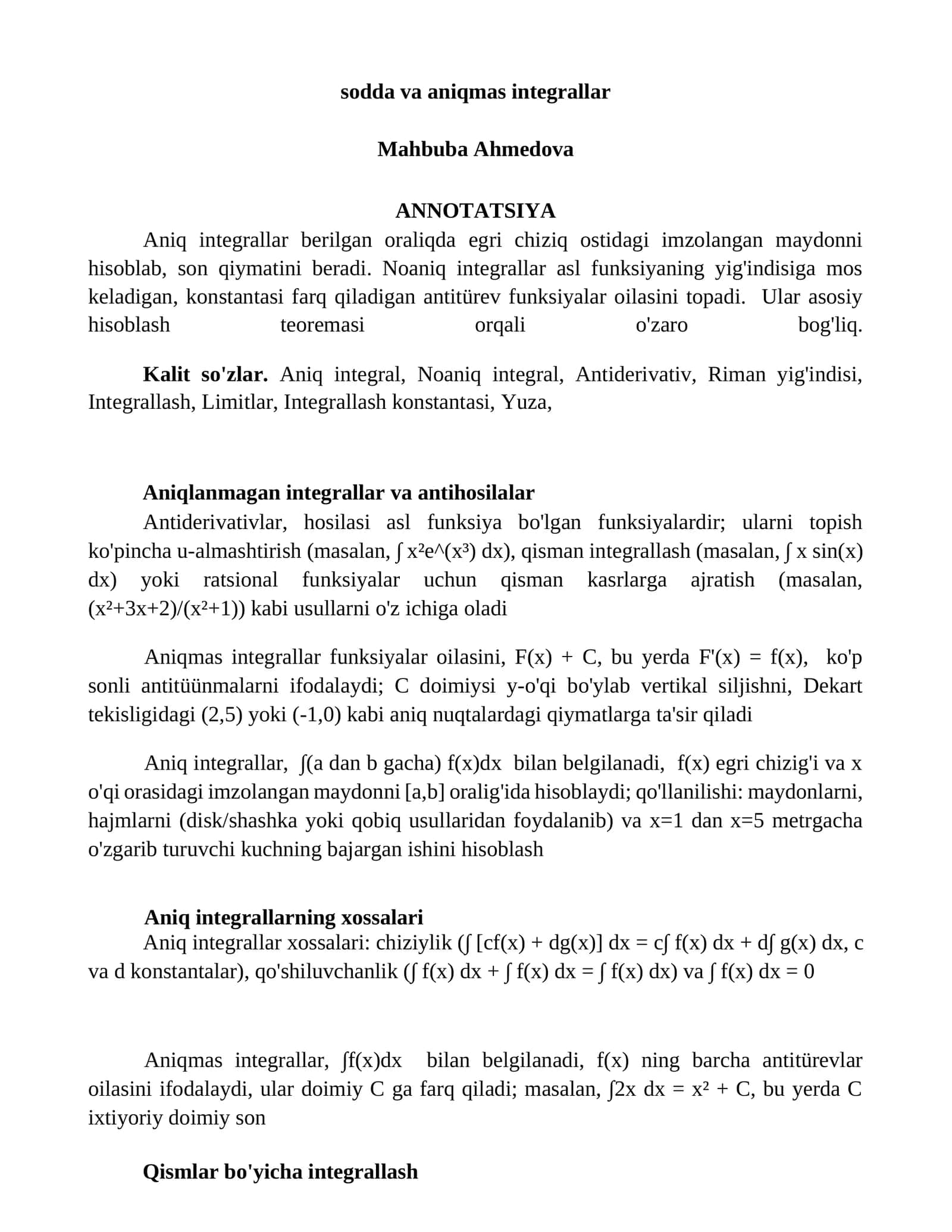 sodda va aniqmas integrallar 1