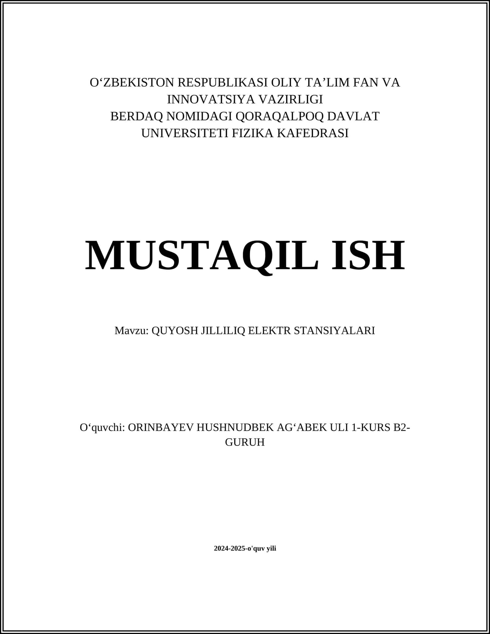 QUYOSH JILLILIQ ELEKTR STANSIYALARI 1
