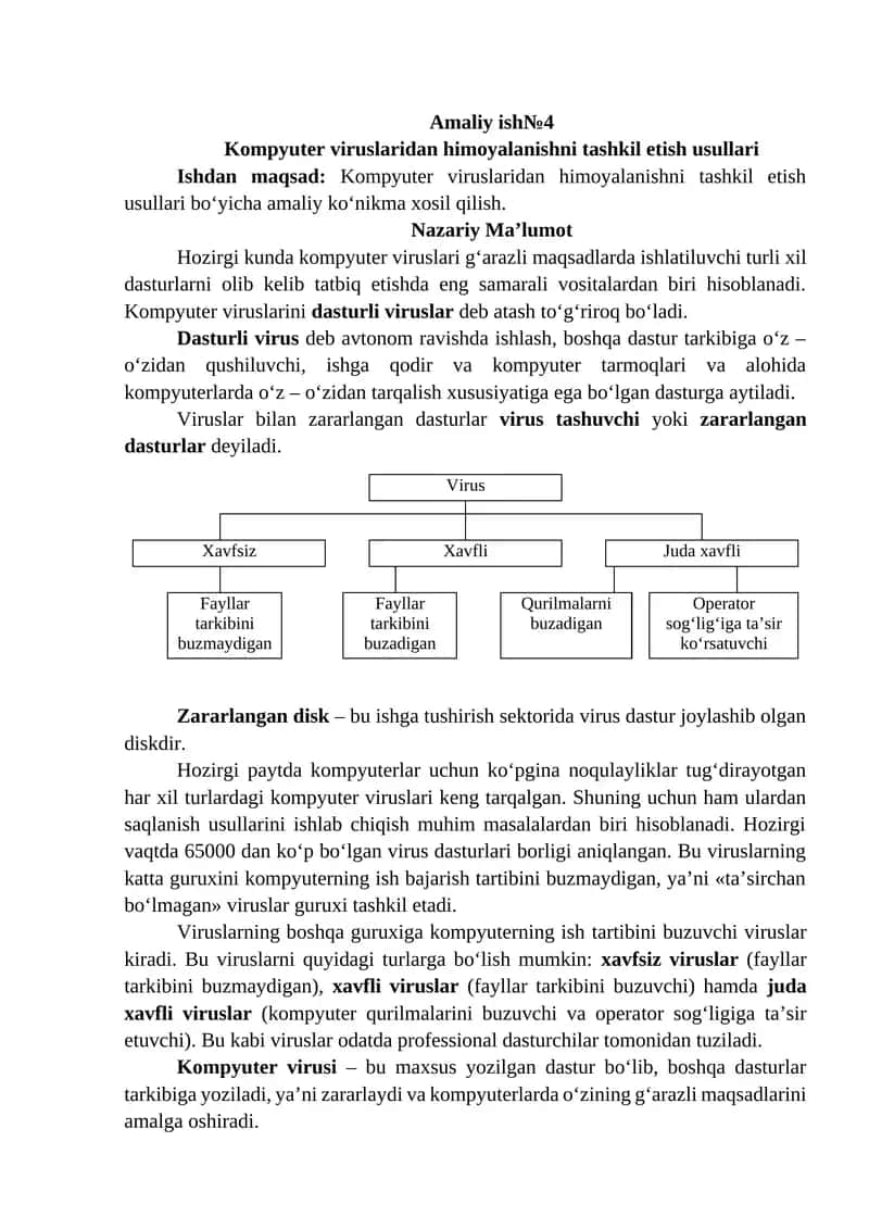 Kompyuter viruslaridan himoyalanishni tashkil etish usullari 1