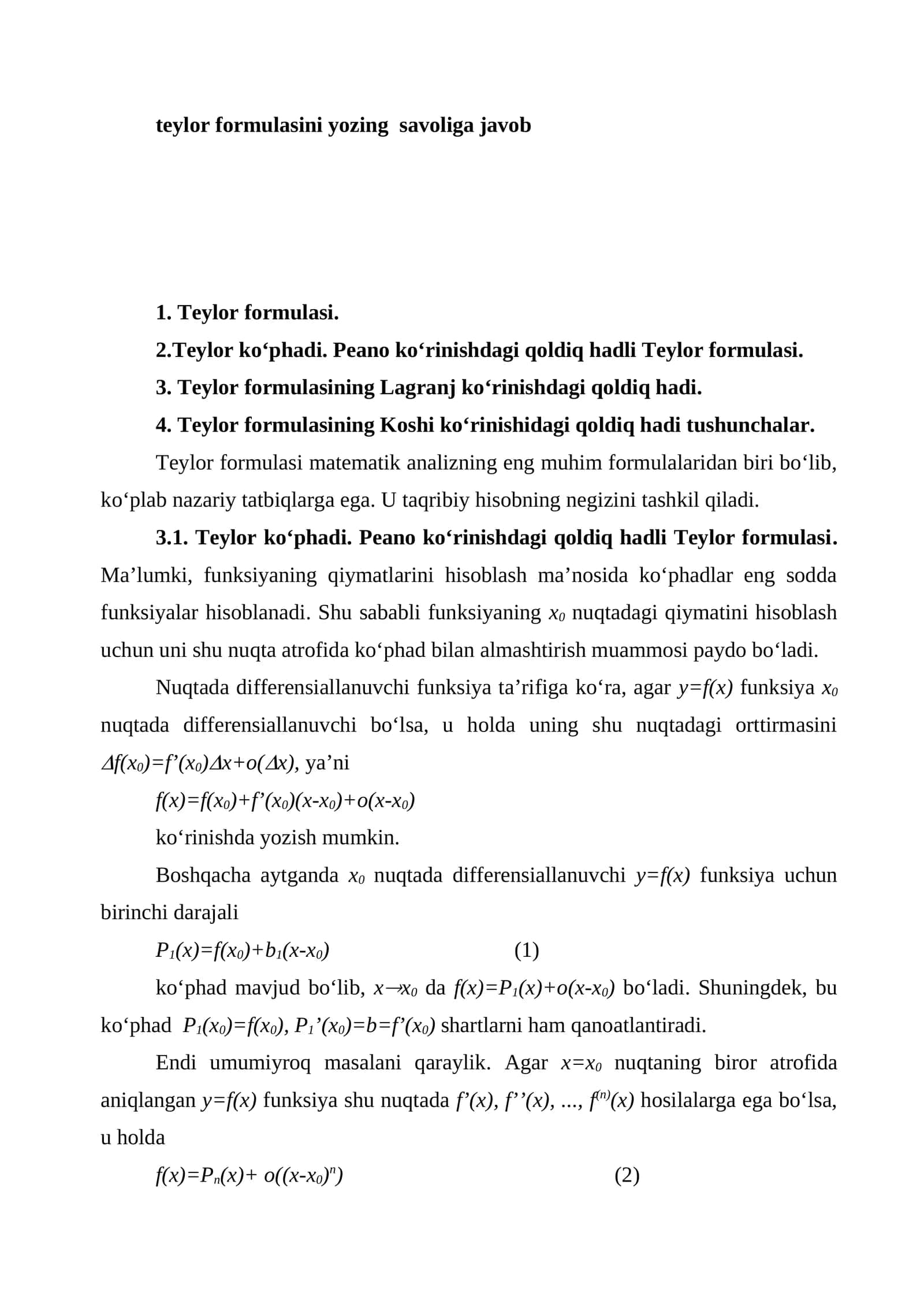 Teylor formulasi 1