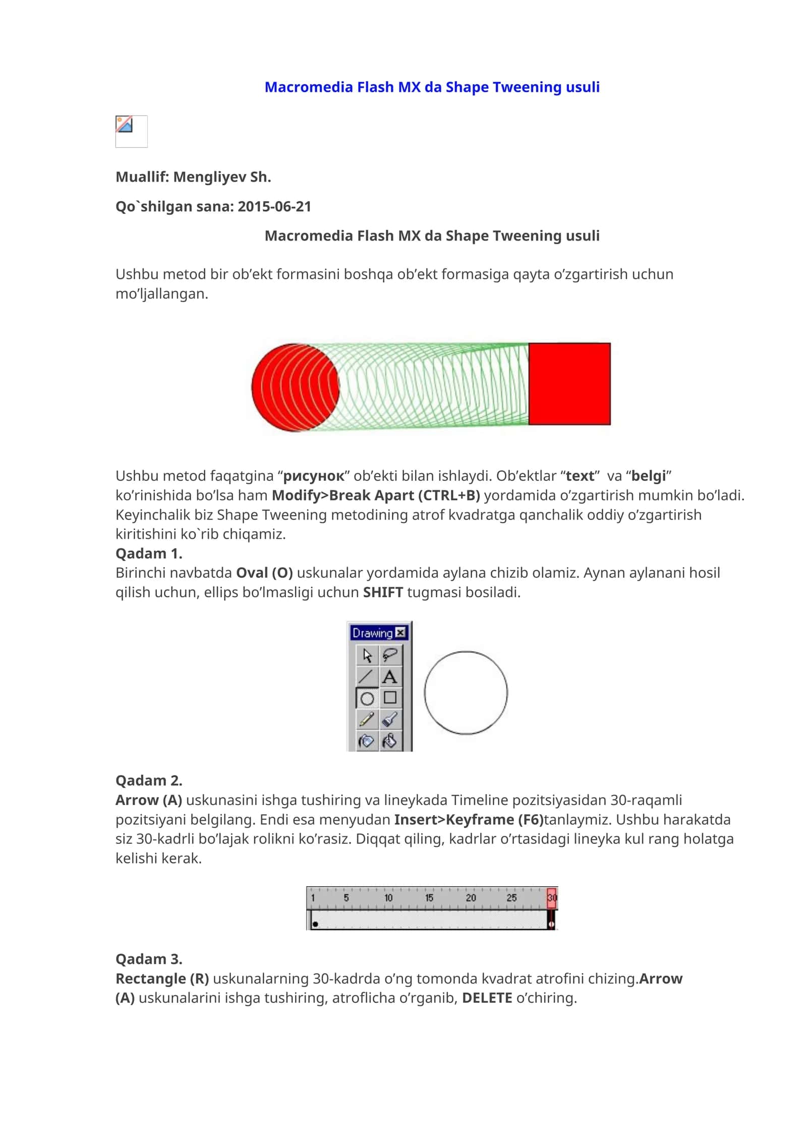 Macromedia Flash MX da Shape Tweening usuli 1