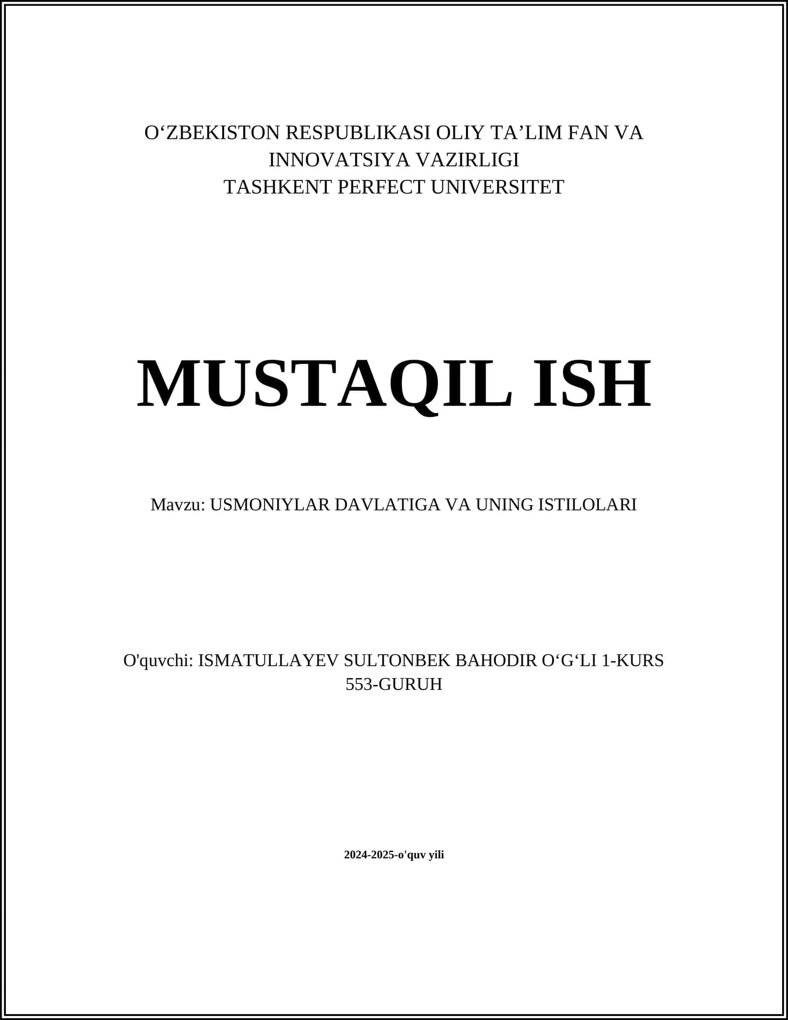 USMONIYLAR DAVLATIGA VA UNING ISTILOLARI 1