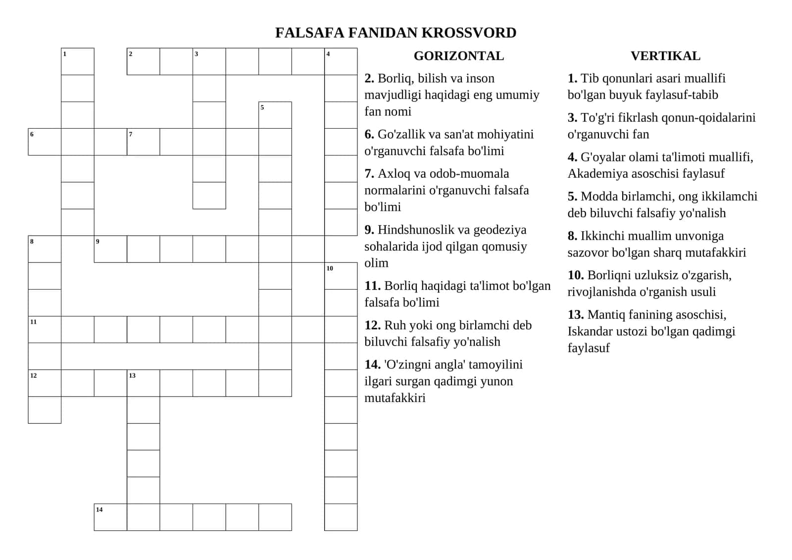 FALSAFA FANIDAN KROSSVORD 1