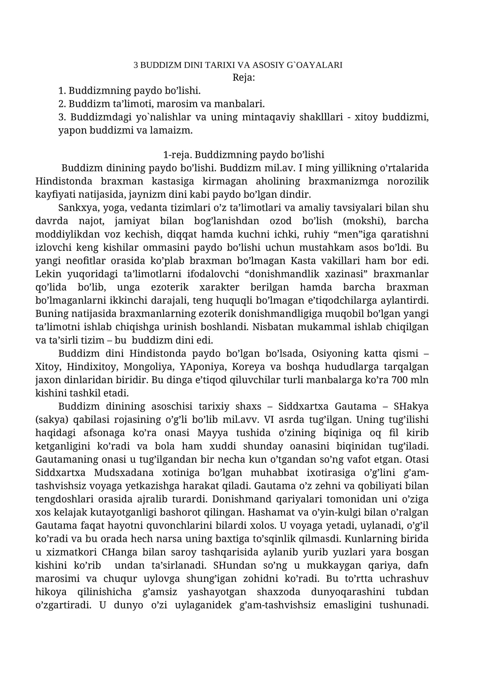 3 BUDDIZM DINI TARIXI VA ASOSIY G`OAYALARI 1