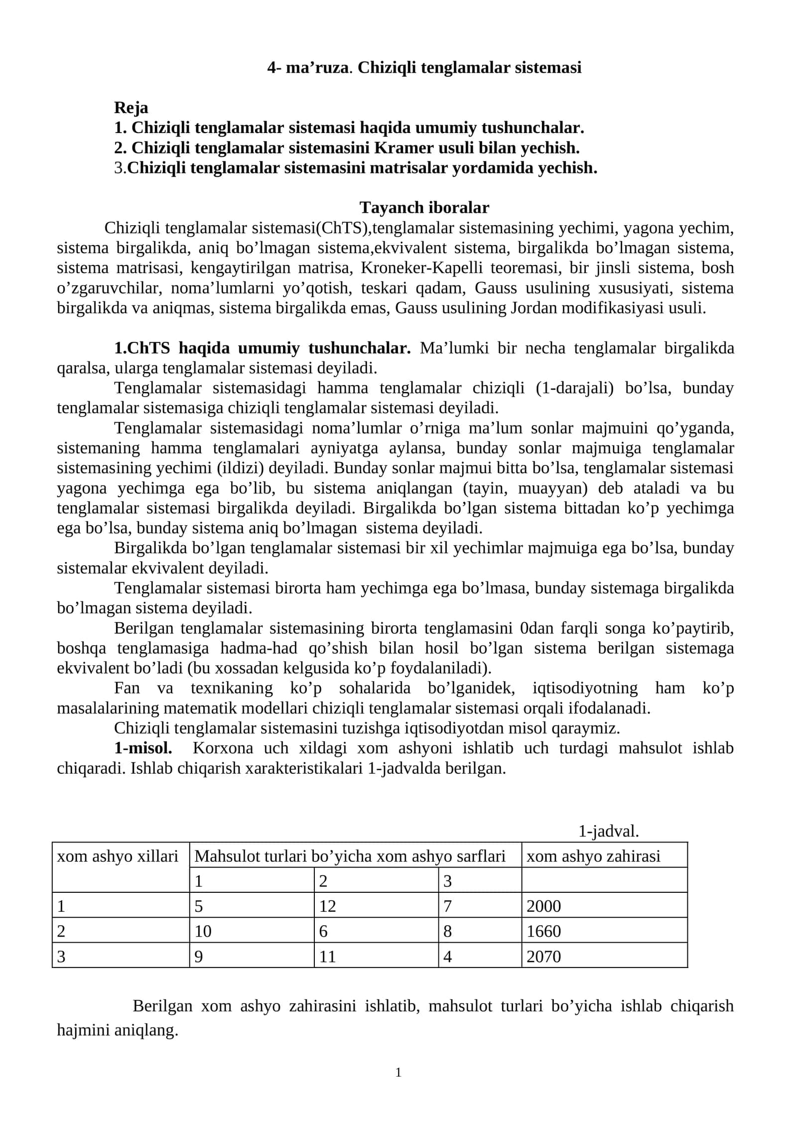 Chiziqli tenglamalar sistemasi 1