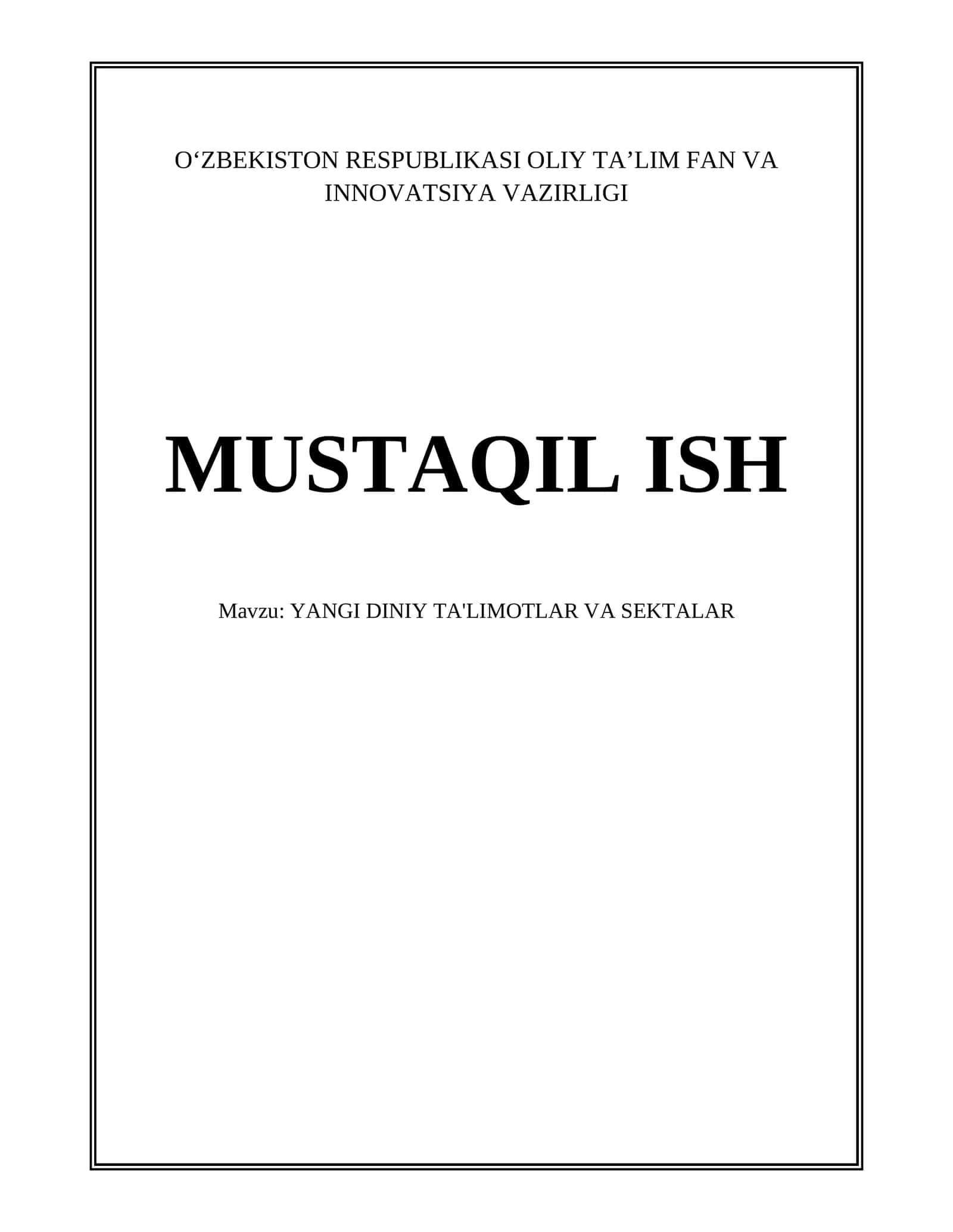 YANGI DINIY TA'LIMOTLAR VA SEKTALAR 1