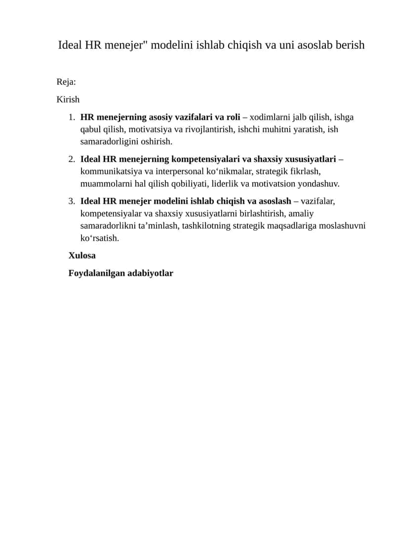 Ideal HR menejer modeli 1
