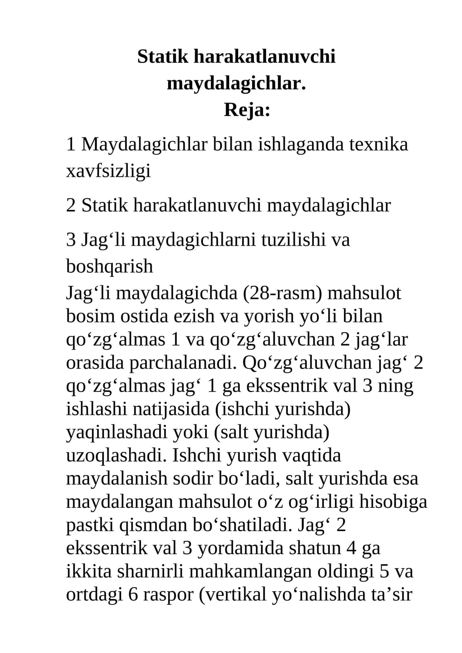 Statik harakatlanuvchi maydalagichlar 1