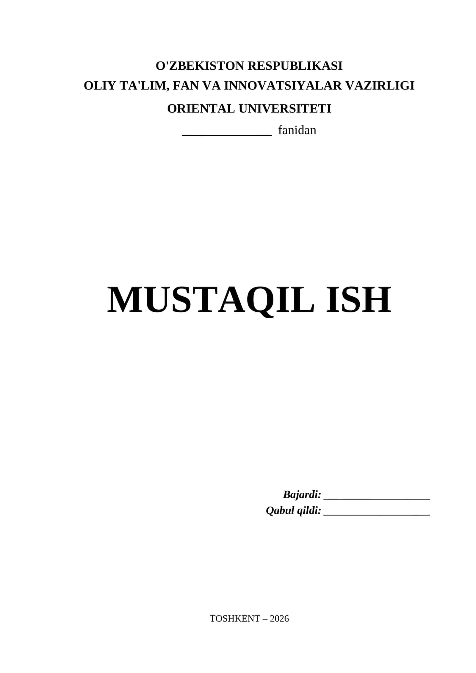 Oriental Universiteti Mustaqil Ish Titul Varaq (.docx) 1