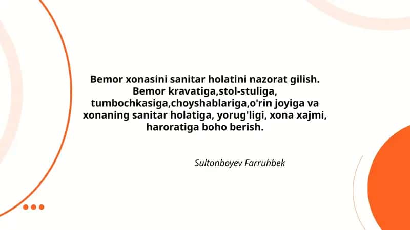 Bemor xonasini sanitar holatini nazorat gilish 1