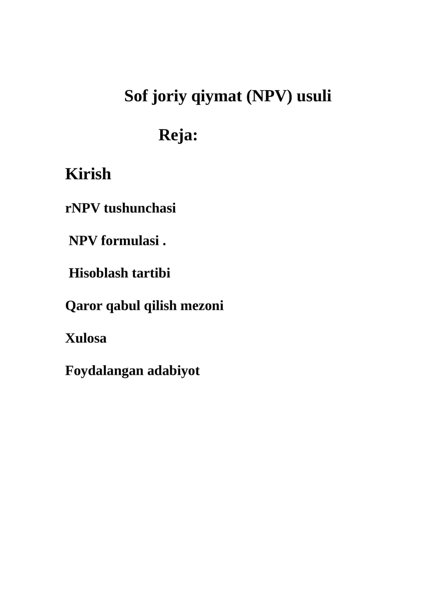Sof joriy qiymat (NPV) usuli 1