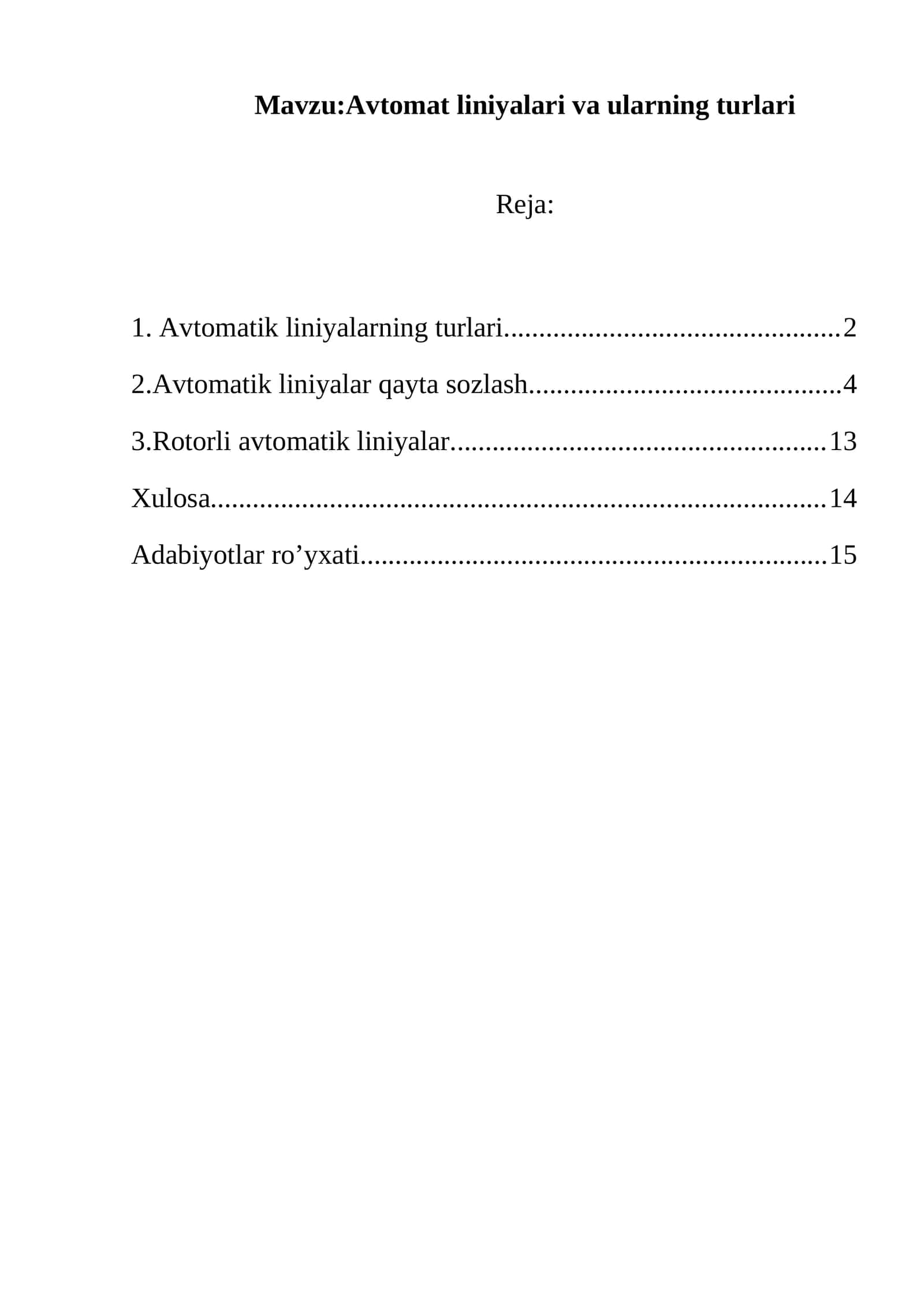 Avtomat liniyalari va ularning turlari 1