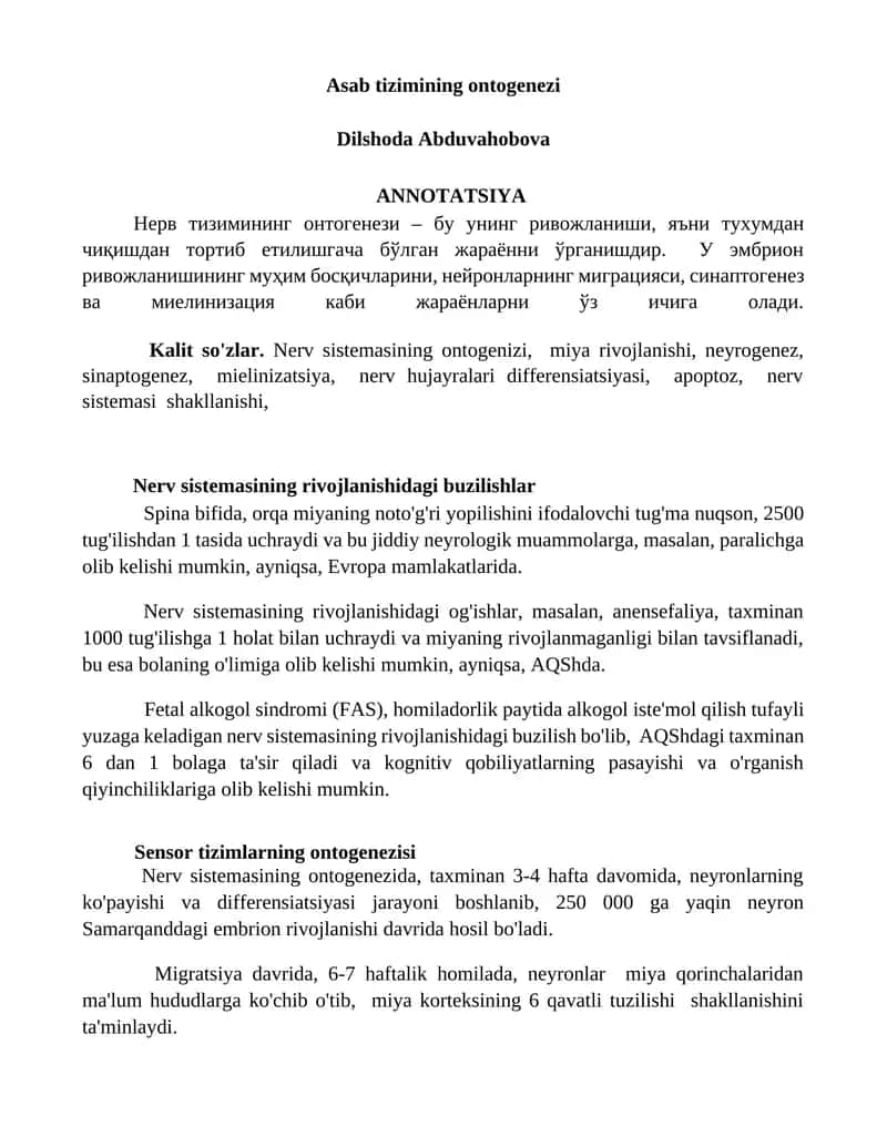 Asab tizimining ontogenezi 1