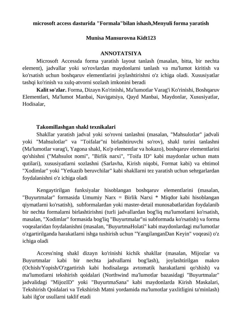 Microsoft Accessda forma yaratish 1