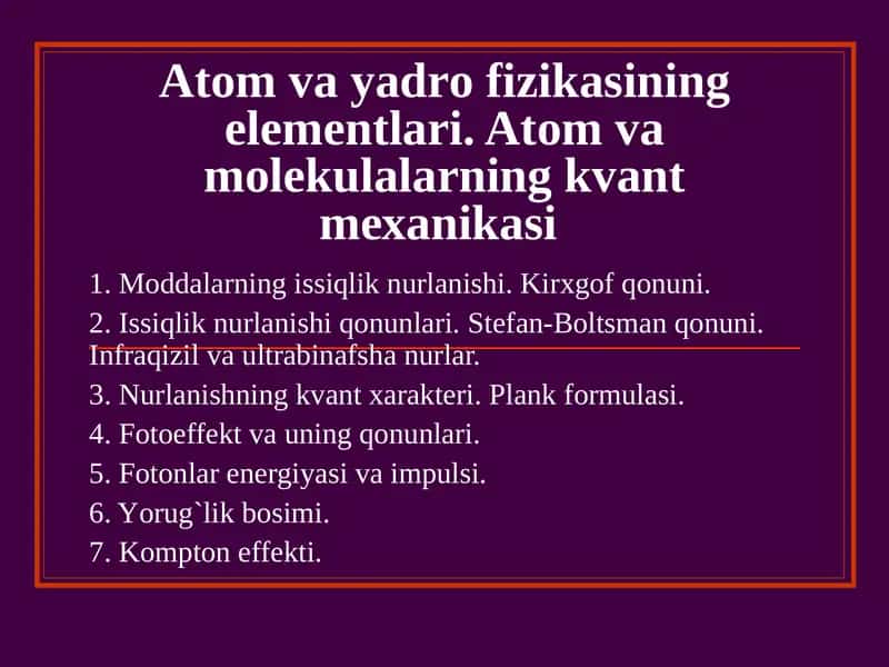 Atоm va yadrоfizikasining elеmеntlari 1