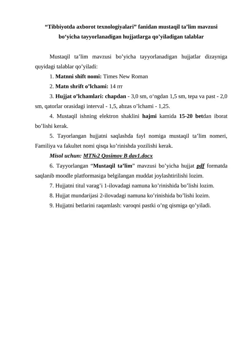Tibbiyotda axborot texnologiyalari 1