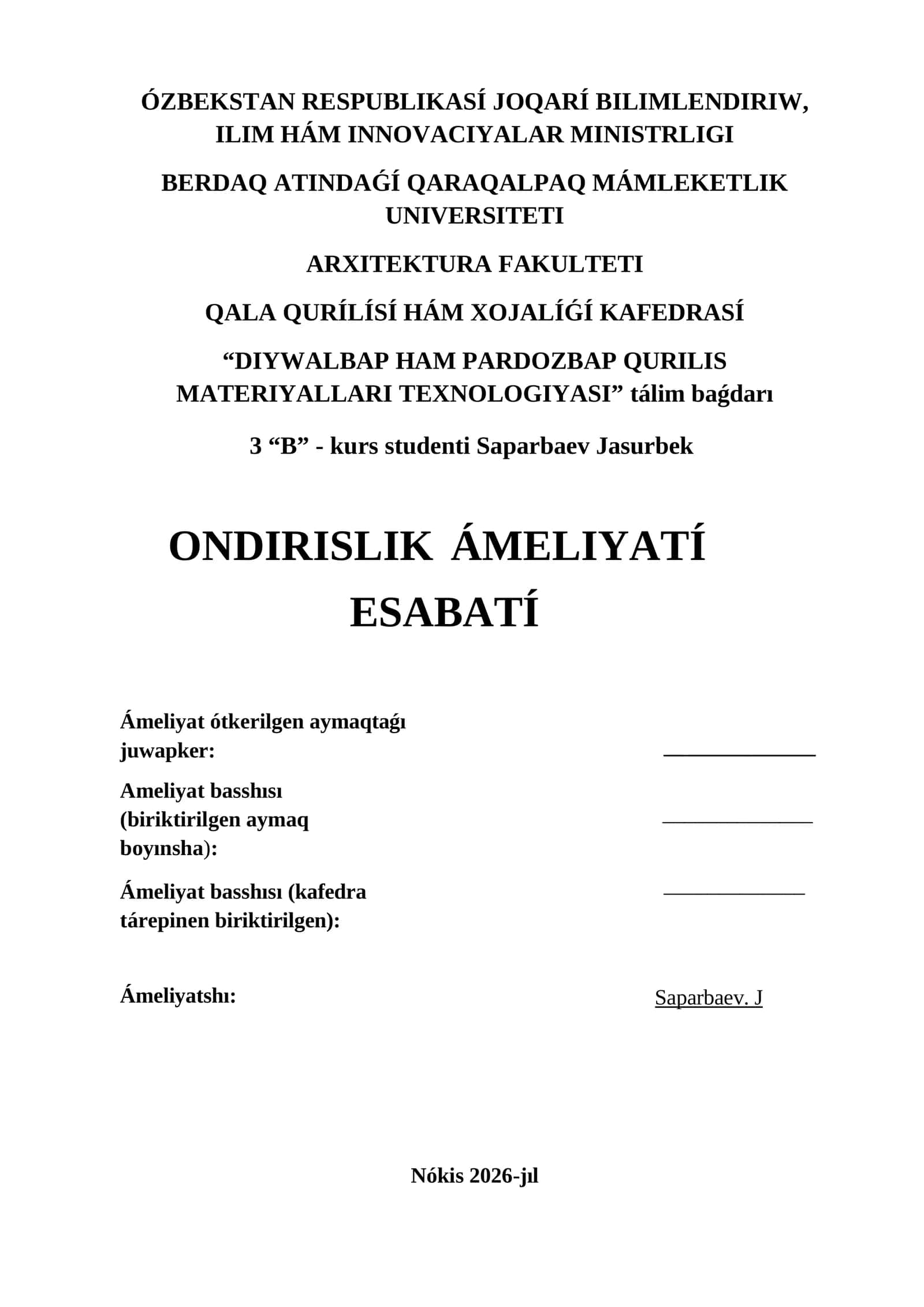 Ondirislik ámeliyatí esabatí 1