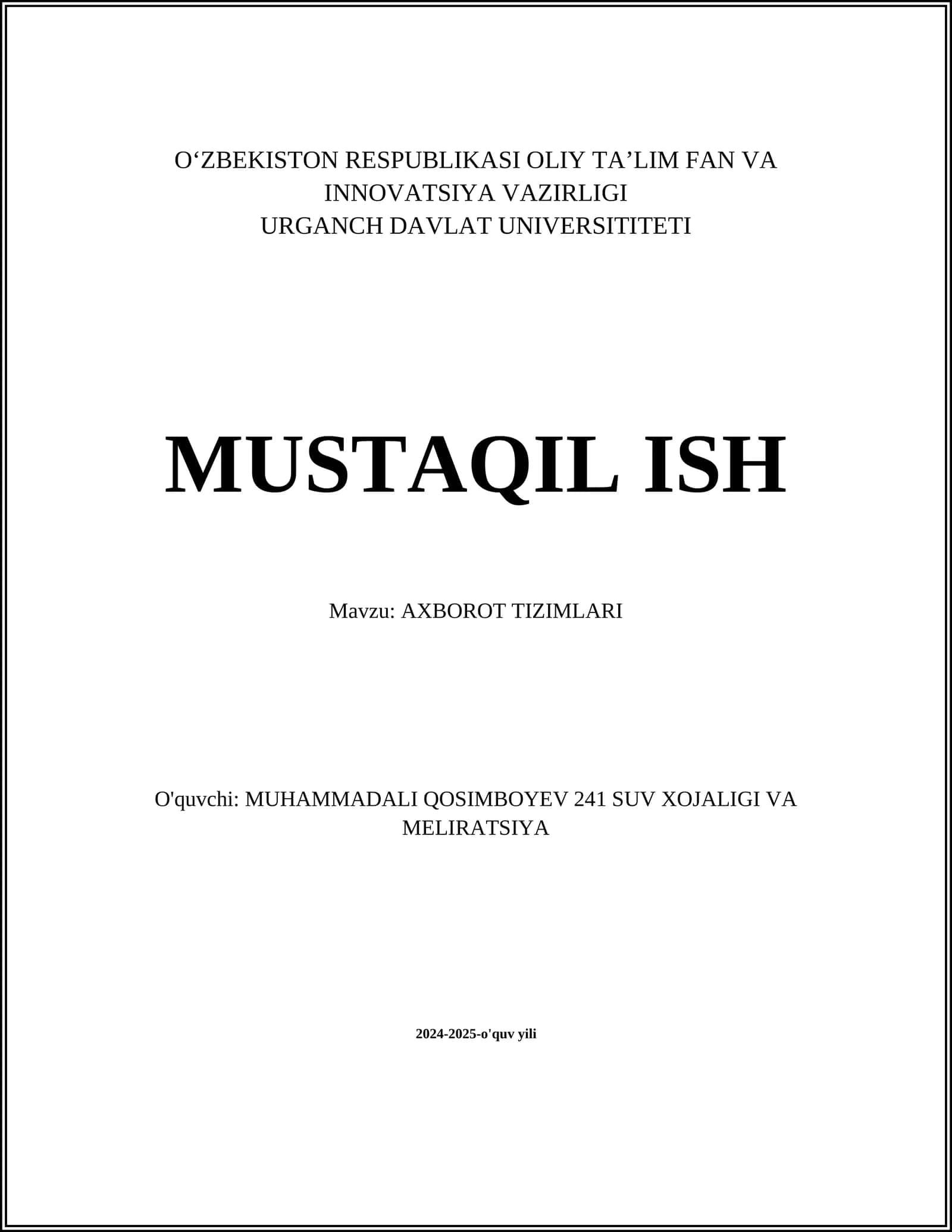 AXBOROT TIZIMLARI 1
