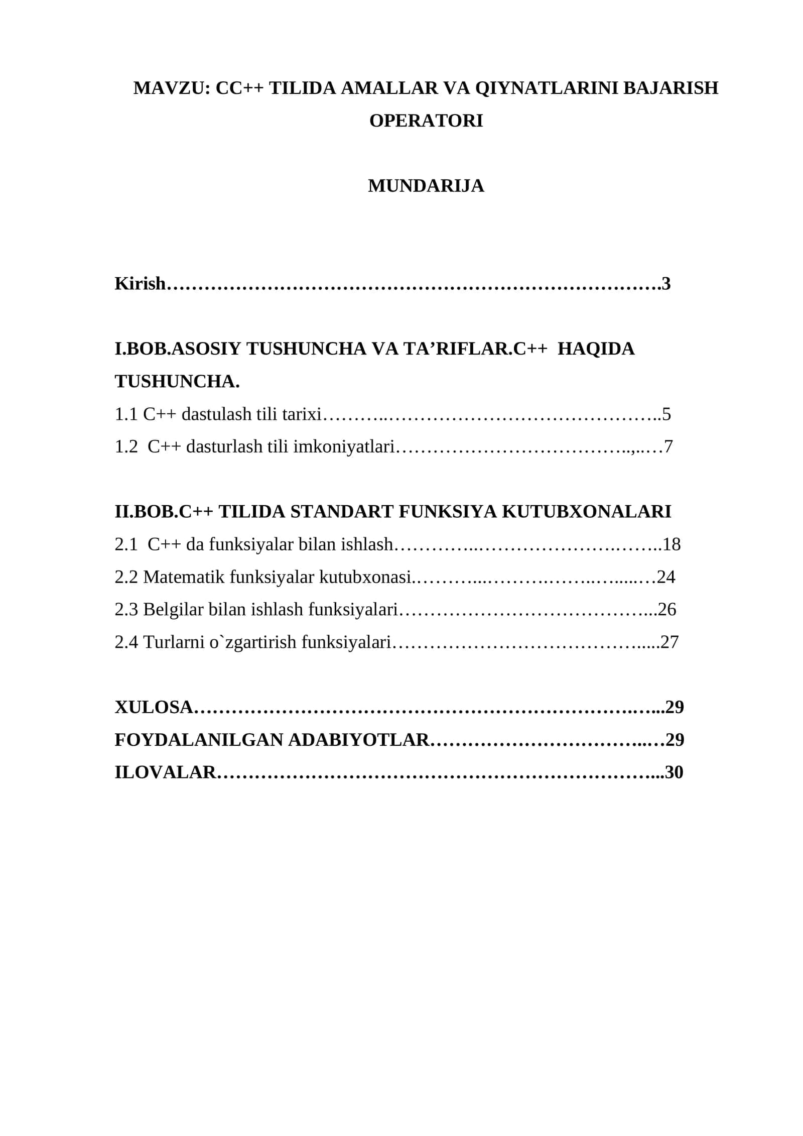 CC++ TILIDA AMALLAR VA QIYNATLARINI BAJARISH OPERATORI 1
