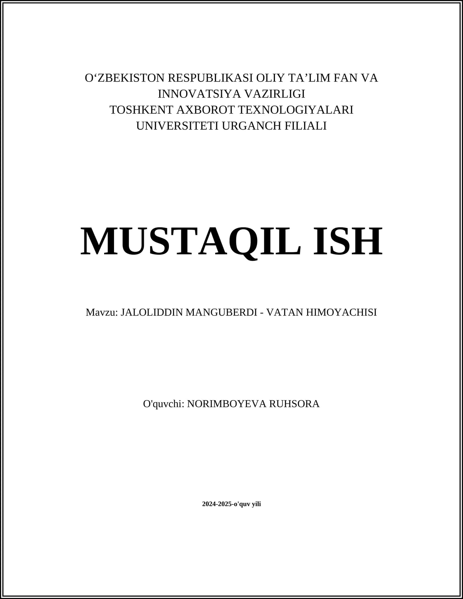 JALOLIDDIN MANGUBERDI - VATAN HIMOYACHISI 1