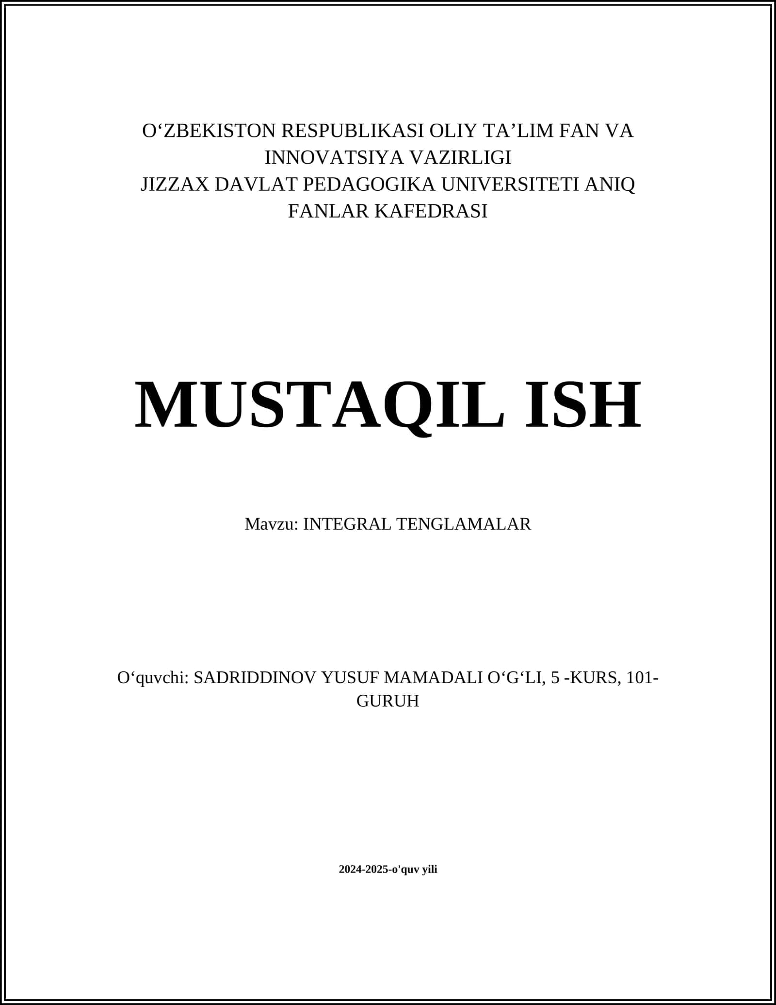 INTEGRAL TENGLAMALAR 1