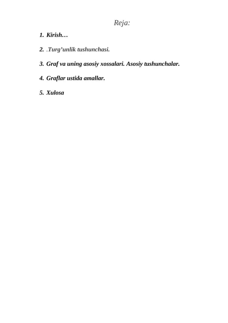 Graflar ustida amallar Referat 1