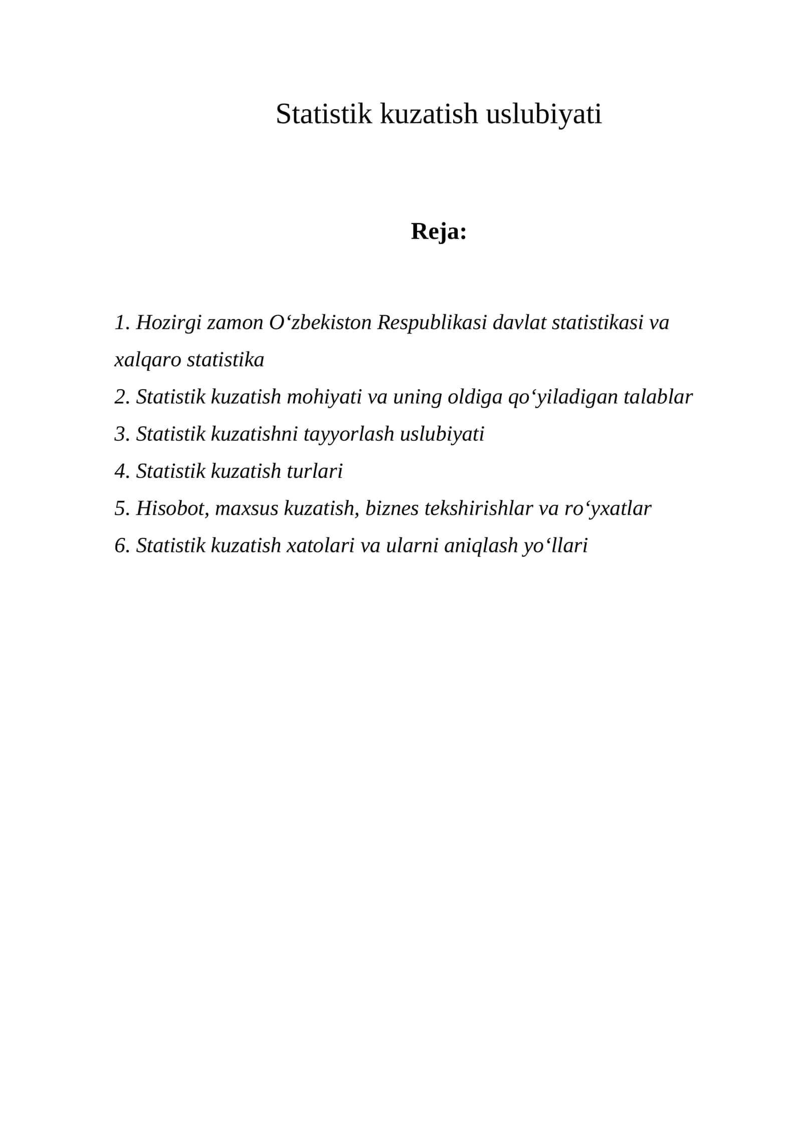 Statistik kuzatish uslubiyati 1