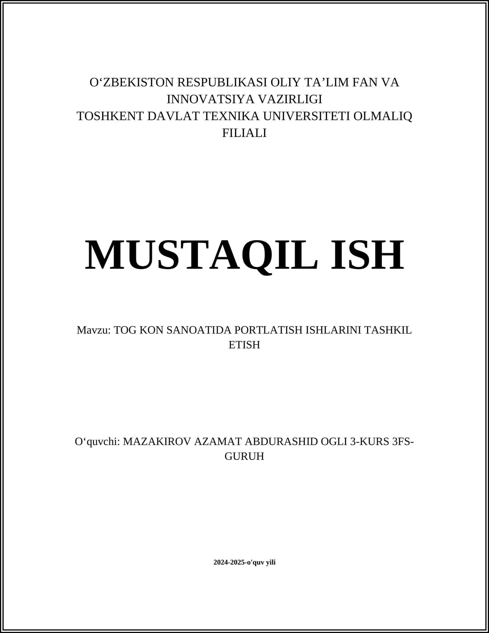 TOG KON SANOATIDA PORTLATISH ISHLARINI TASHKIL ETISH 1